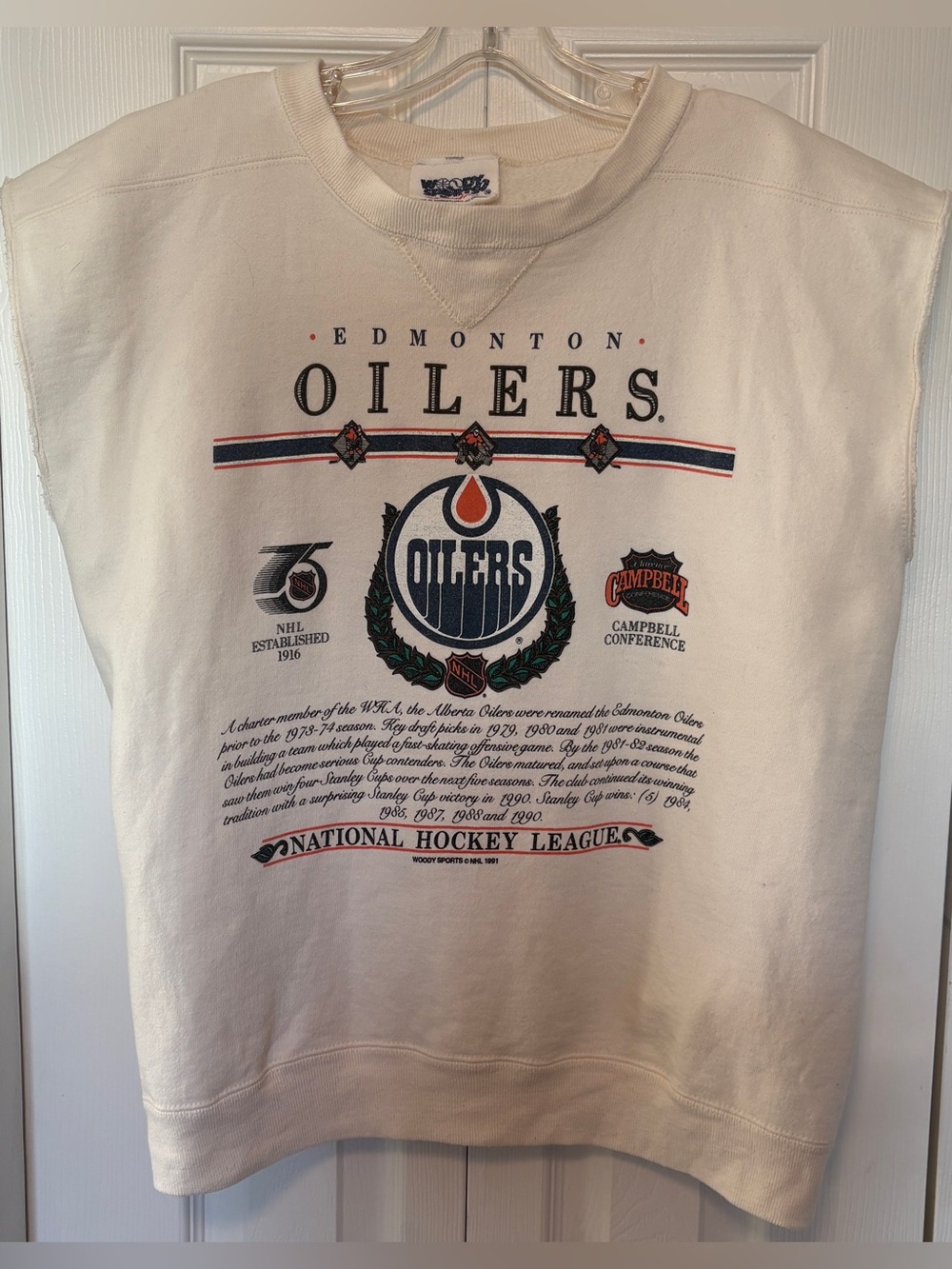Vintage 90s NHL Edmonton Oilers Sleeveless Sweatshirt Medium M